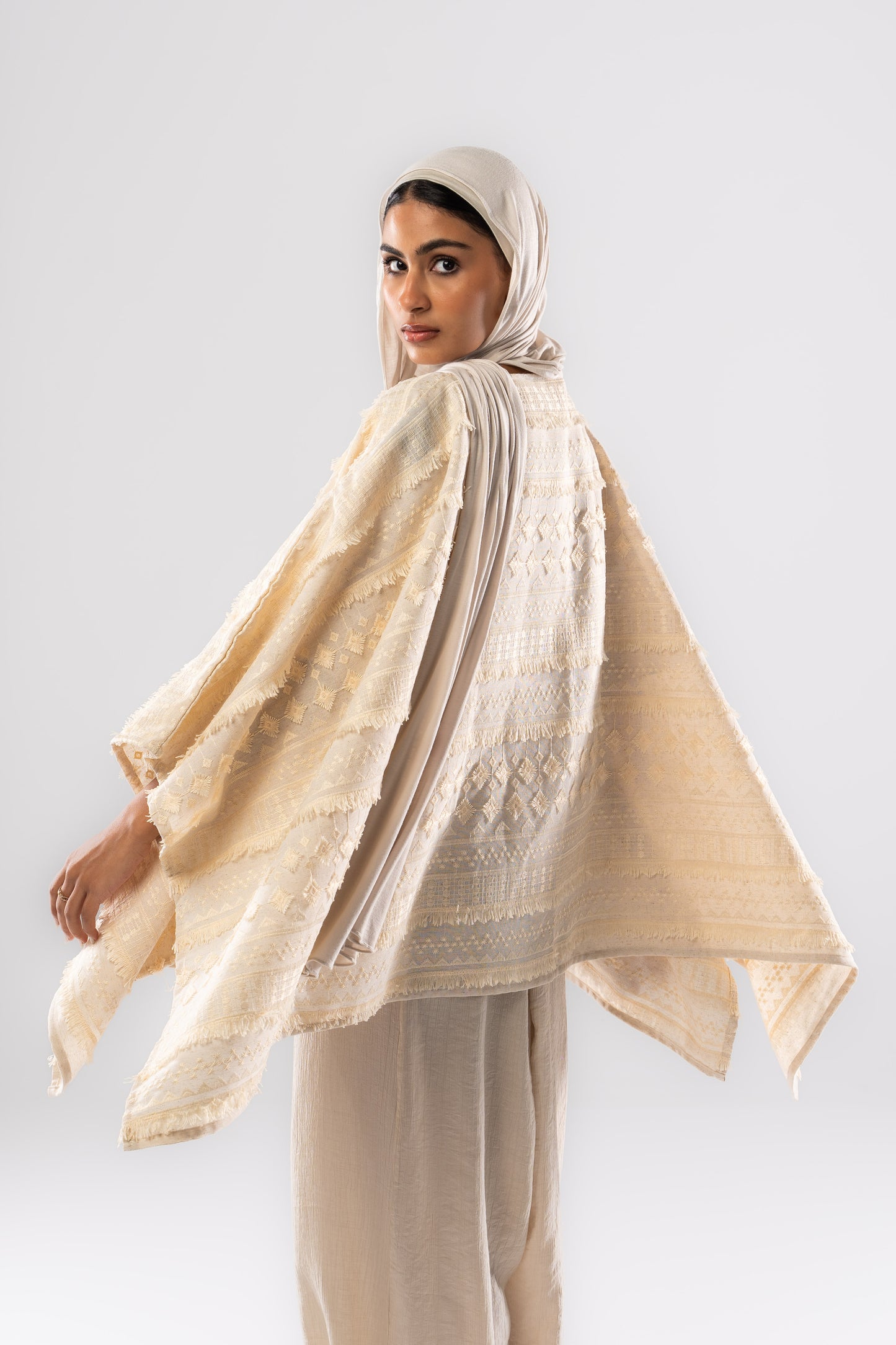 Butterfly Patterned Linen Poncho
