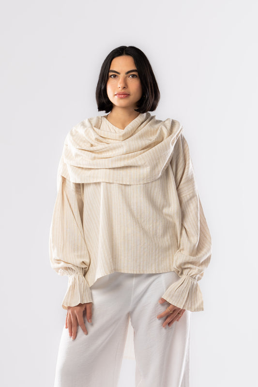 Pure Linen Gold Strip Blouse