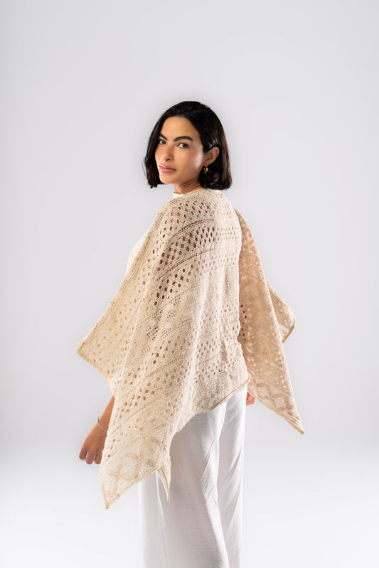 Knitted Crochet Poncho In Nude