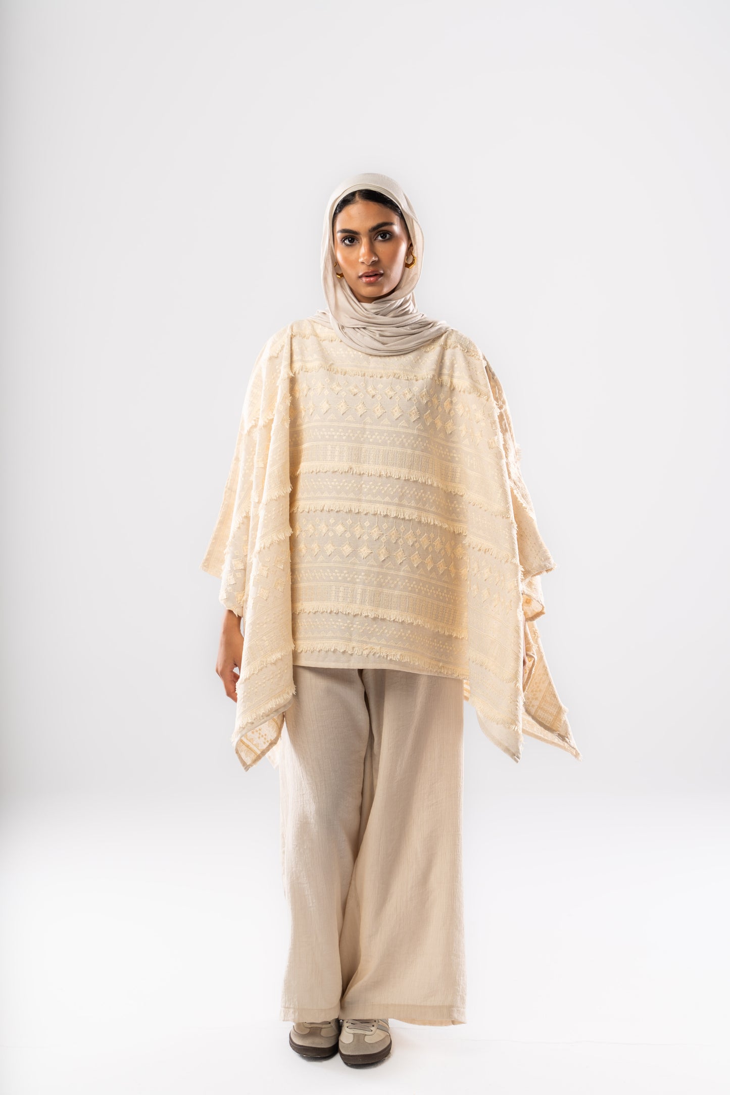 Butterfly Patterned Linen Poncho