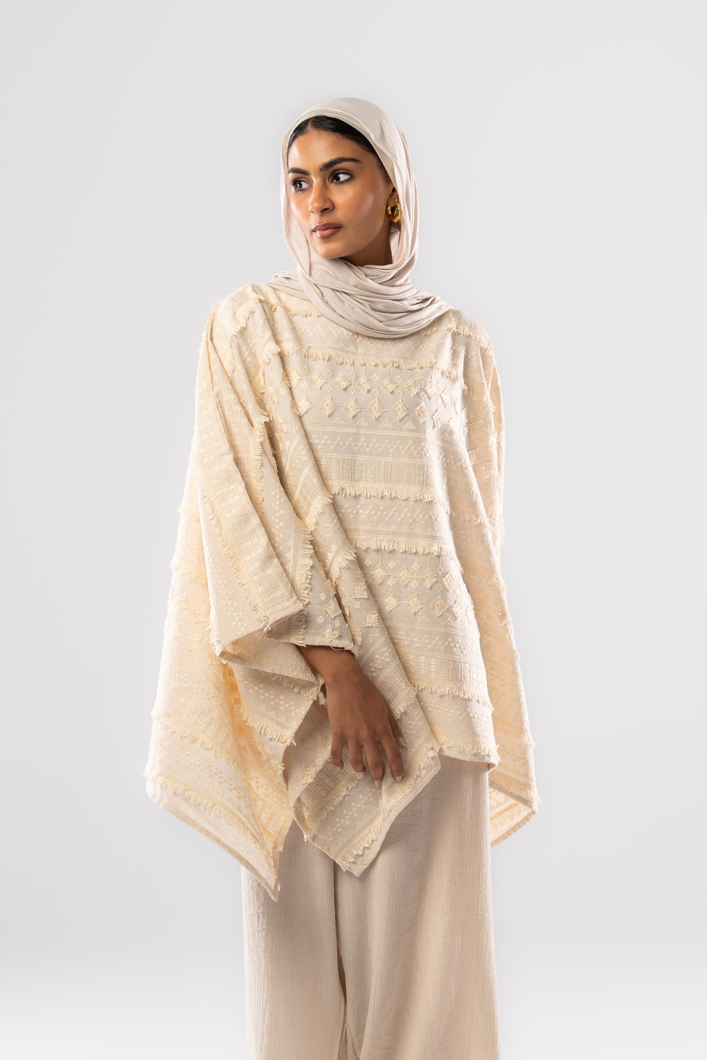 Butterfly Patterned Linen Poncho