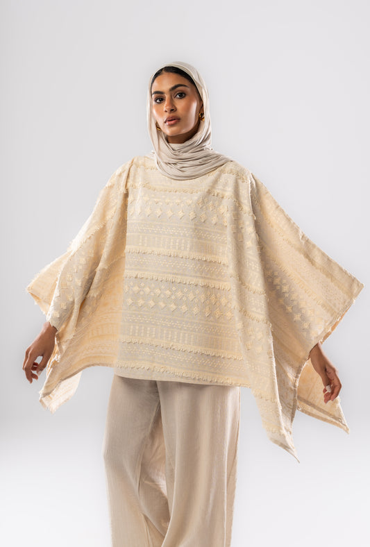 Butterfly Patterned Linen Poncho
