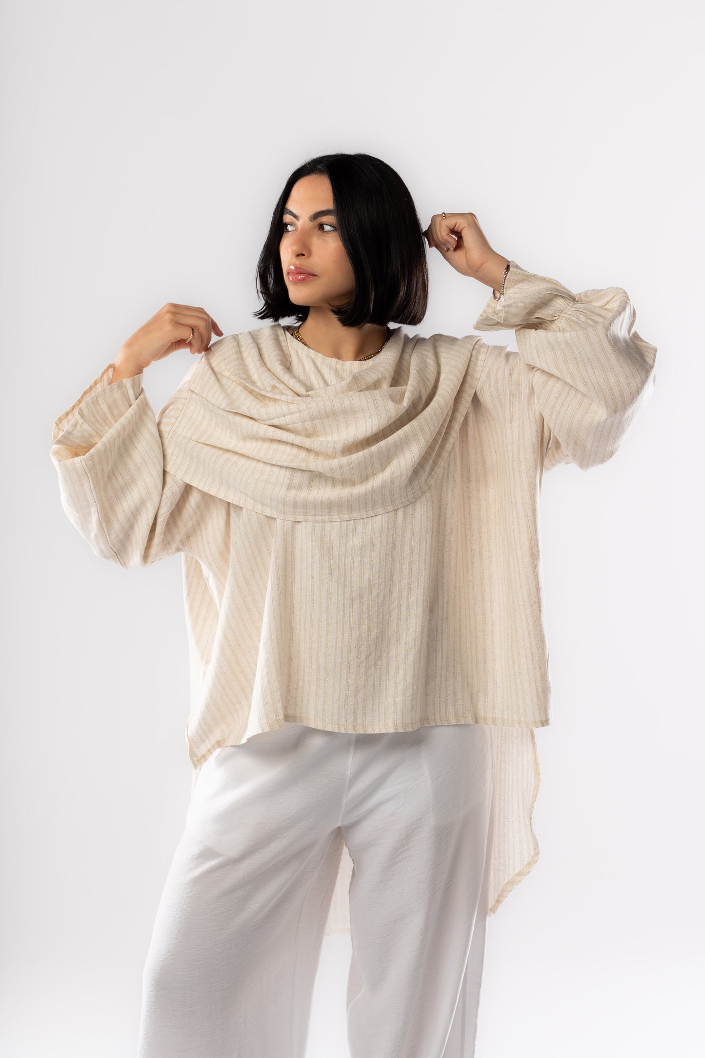 Pure Linen Gold Strip Blouse