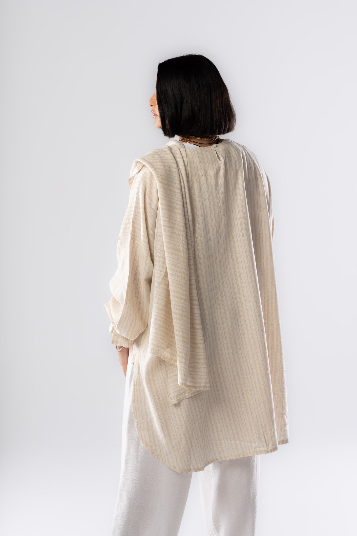 Pure Linen Gold Strip Blouse