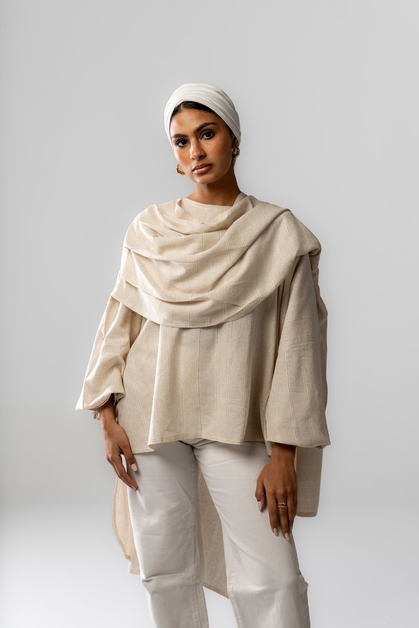 Pure Linen Silver Strip Blouse